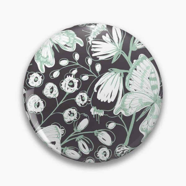 Item preview, Green Linear Butterfly Floral Print on Charcoal Grey Background. designed and sold by cgroenewald.