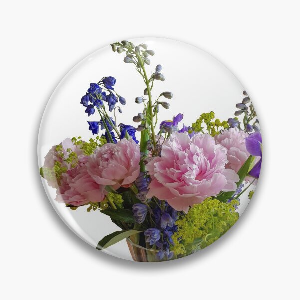 Artikelvorschau, Blumen in einer Vase - rosa Pfingstrosen, blaue Schwertlilien und Rittersporn auf transparentem Hintergrund entworfen und verkauft von ellenhenry.