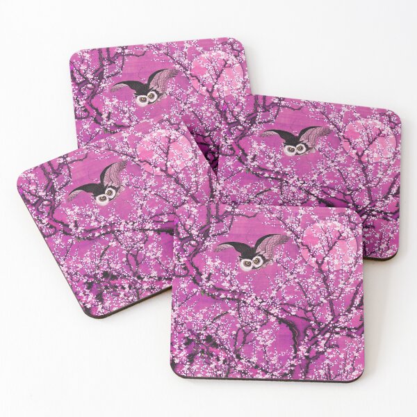 Item preview, FLOWERING  CHERRY TREE SPRING BLOOMS AND OWL Pink Purple White Japanese Floral designed and sold by BulganLumini.