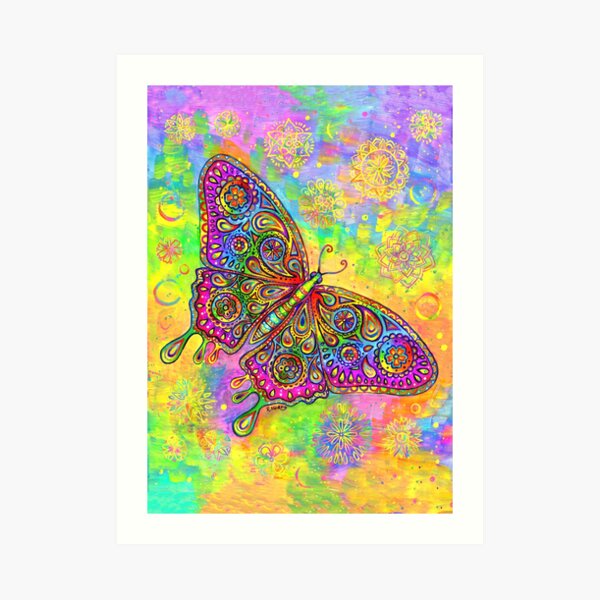 Colorful Psychedelic Rainbow Paisley Bohemian Butterfly Art Print