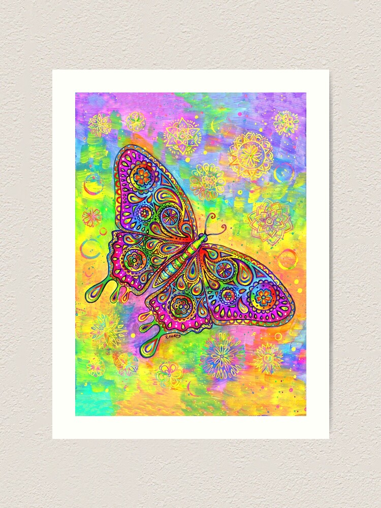 Alternate view of Colorful Psychedelic Rainbow Paisley Bohemian Butterfly Art Print