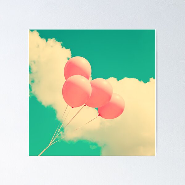 Item preview, Happy Pink Balloons en retro cielo azul designed and sold by Caroline Mint.