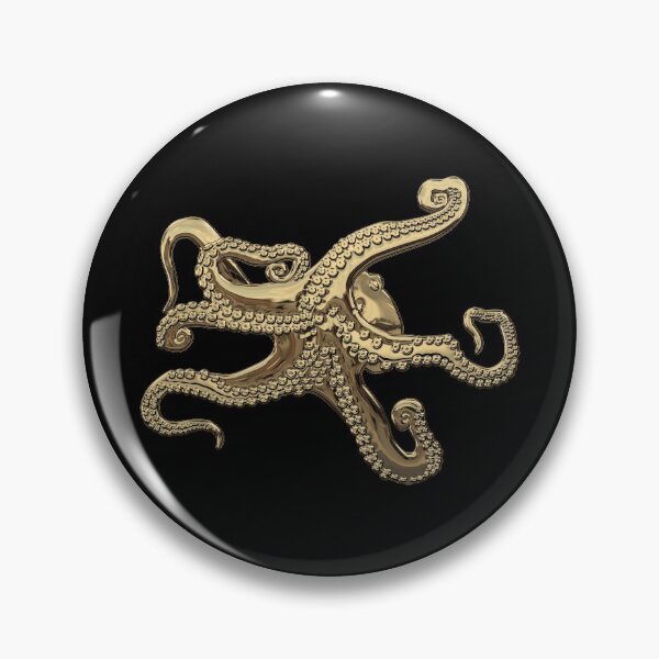 Artikelvorschau, Goldener Oktopus auf schwarzer Leinwand entworfen und verkauft von Serge Averbukh Art Studio.