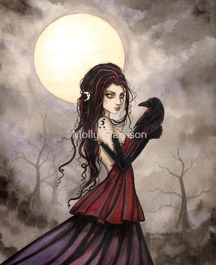 Coque Et Skin Adhesive Ipad La Femme Fantastique Gothique Raven Pleine Lune De Molly Harrison Par Robmolily Redbubble