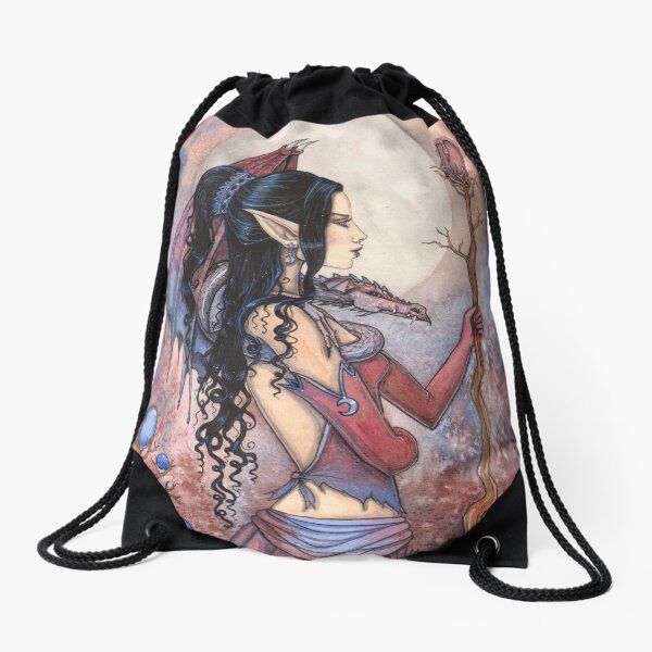 Dragon Girl Gothic Fantasy Art by Molly Harrison Drawstring Bag