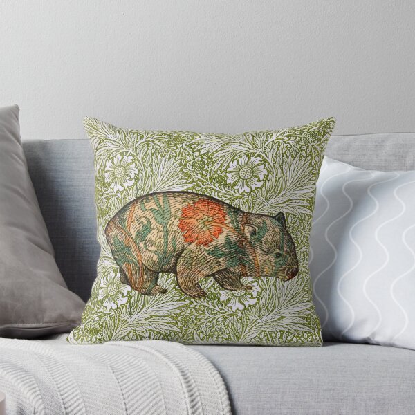 Rossetti's Wombat in Green Marigold Throw Pillow