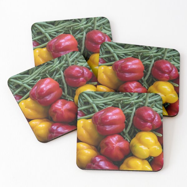 Item preview, Colorful red and yellow peppers with peas in the background designed and sold by mkopka.