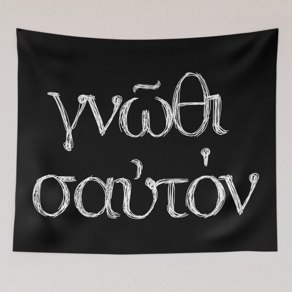Item preview, Know Thyself (gnōthi seauton) white font designed and sold by Happy Puppy Print On Demand.