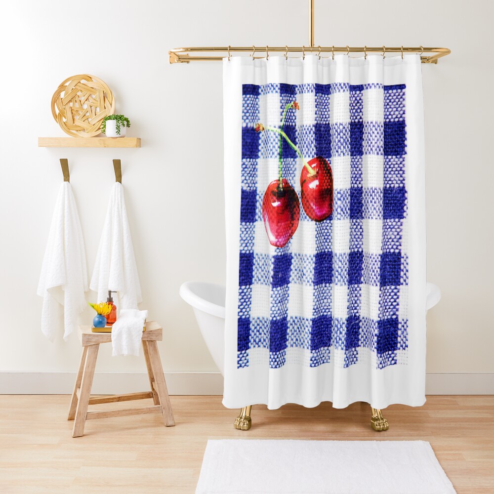 Cherries and Gingham Shower Curtain