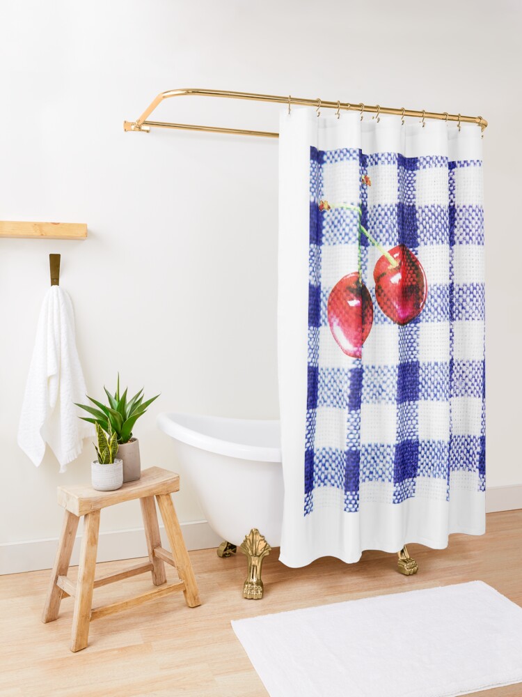 Alternate view of Cherries and Gingham Shower Curtain