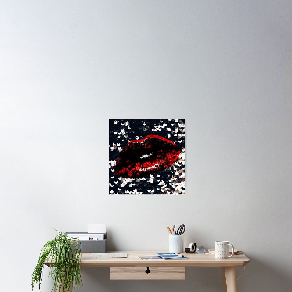 Red Lips and Sequins Poster