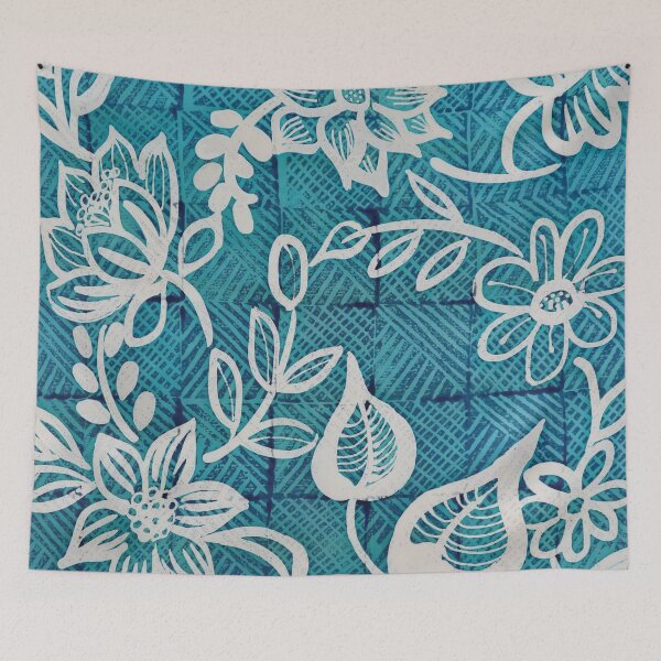 Item preview, White Batik Floral on Textured Ground designed and sold by Leslie Rogers Todder.