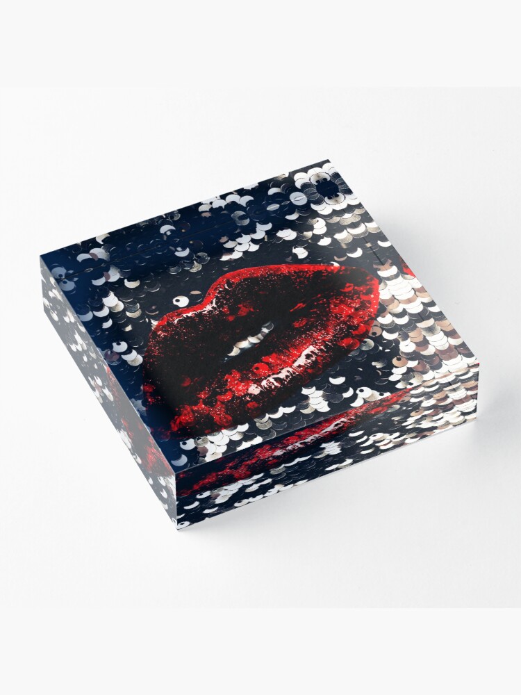 Alternate view of Red Lips and Sequins Acrylic Block