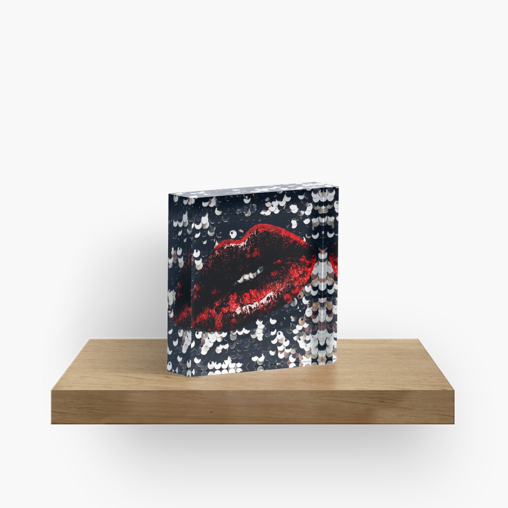 Red Lips and Sequins Acrylic Block