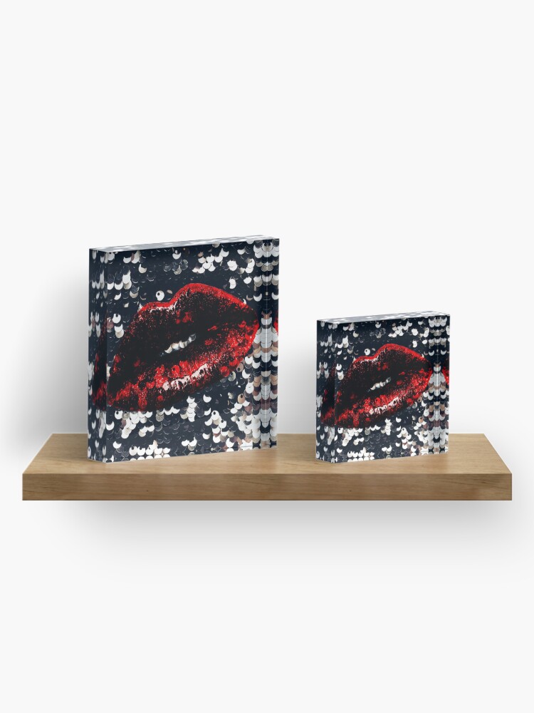 Alternate view of Red Lips and Sequins Acrylic Block