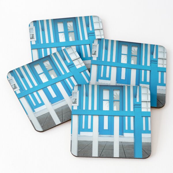 Item preview, Blue and white striped beach house with deck, in Costa Nova Portugal designed and sold by mkopka.
