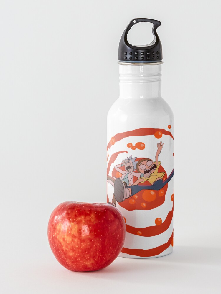 Alternate view of Rick and Morty™ dropping into red vat of acid Water Bottle