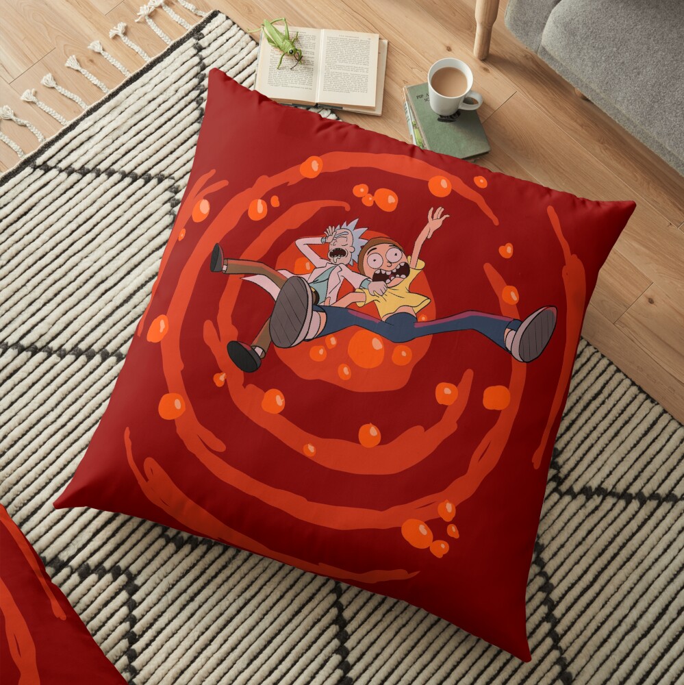Rick and Morty™ dropping into red vat of acid Floor Pillow