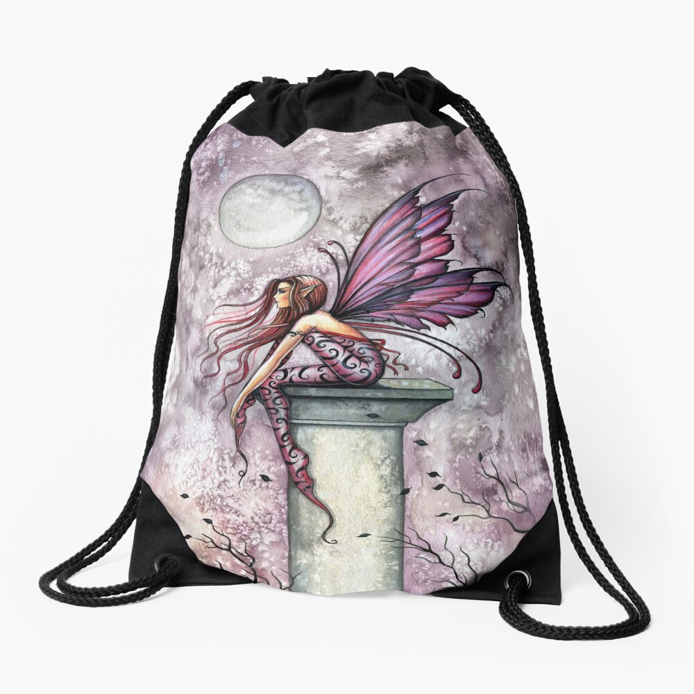 The Lookout Watercolor Fairy Illustration by Molly Harrison Drawstring Bag