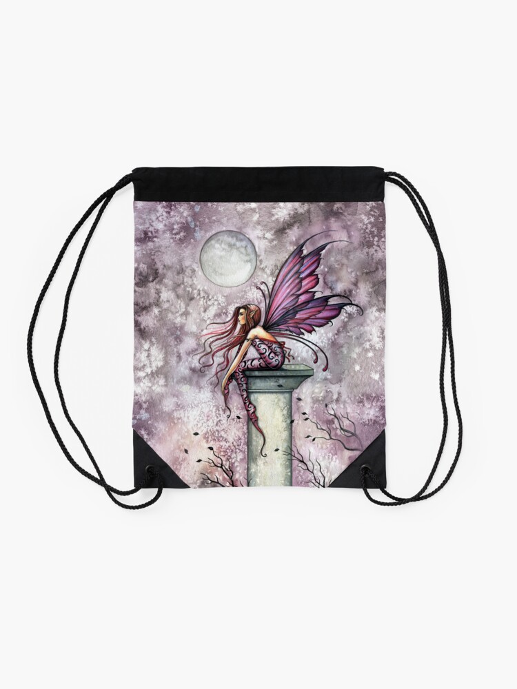 Alternate view of The Lookout Watercolor Fairy Illustration by Molly Harrison Drawstring Bag