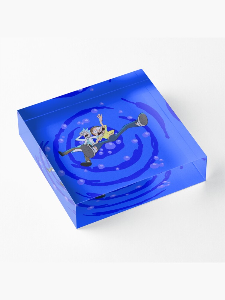 Alternate view of Rick and Morty™ dropping into blue vat of acid Acrylic Block