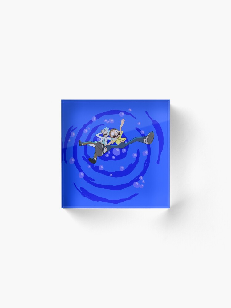 Alternate view of Rick and Morty™ dropping into blue vat of acid Acrylic Block