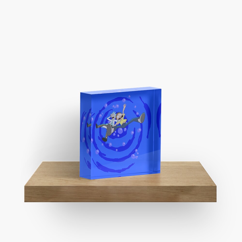 Rick and Morty™ dropping into blue vat of acid Acrylic Block