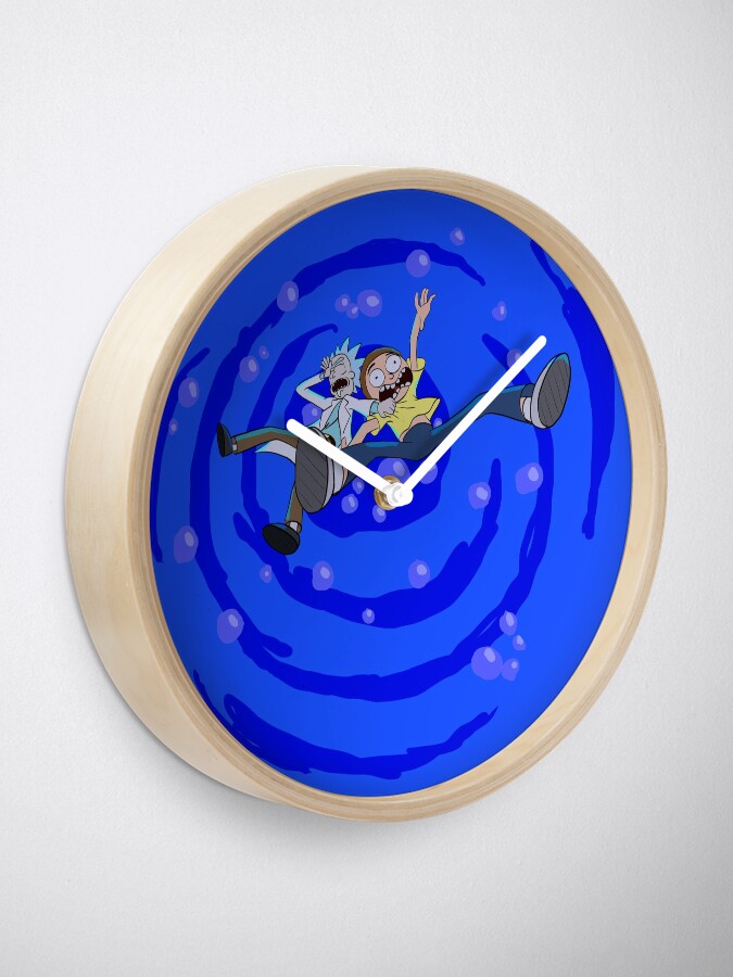Alternate view of Rick and Morty™ dropping into blue vat of acid Clock