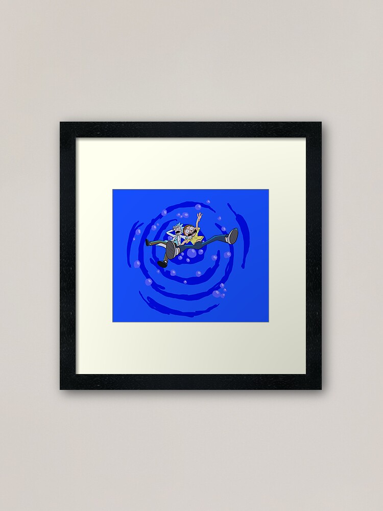 Alternate view of Rick and Morty™ dropping into blue vat of acid Framed Art Print
