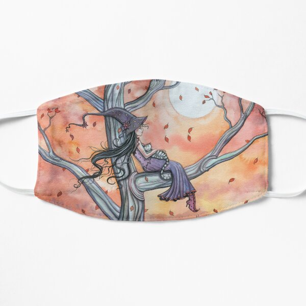 Fall Slumber Witch and Cat in Tree Molly Harrison Fantasy Art Flat Mask