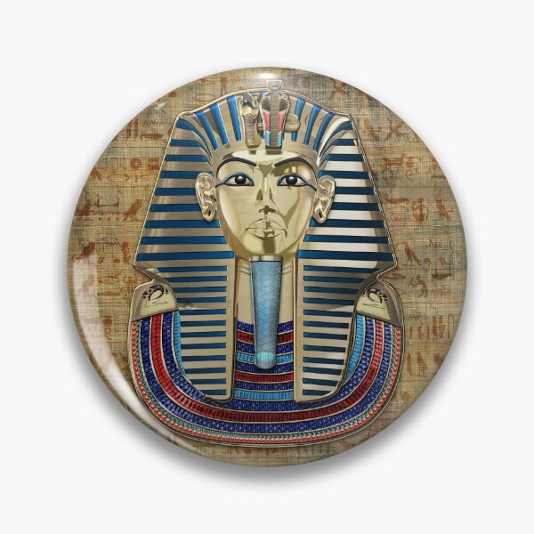 Item preview, King Tut -Tutankhamun's Gold Death Mask over Egyptian Hieroglyphics Papyrus designed and sold by Serge Averbukh Art Studio.