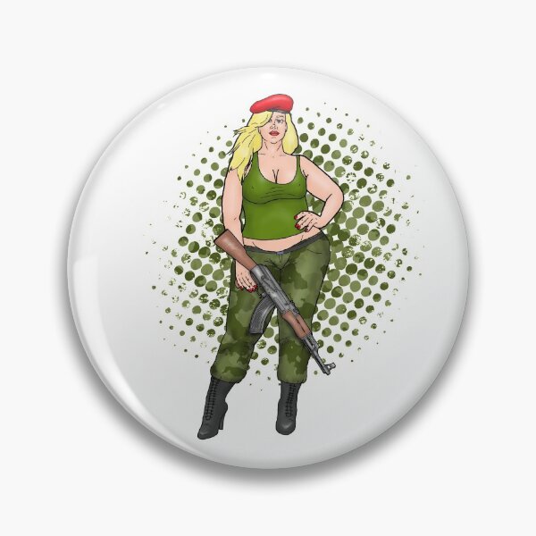 Item preview, BBW pin-up in military outfit with AK-47 designed and sold by PinUpsandPulp.