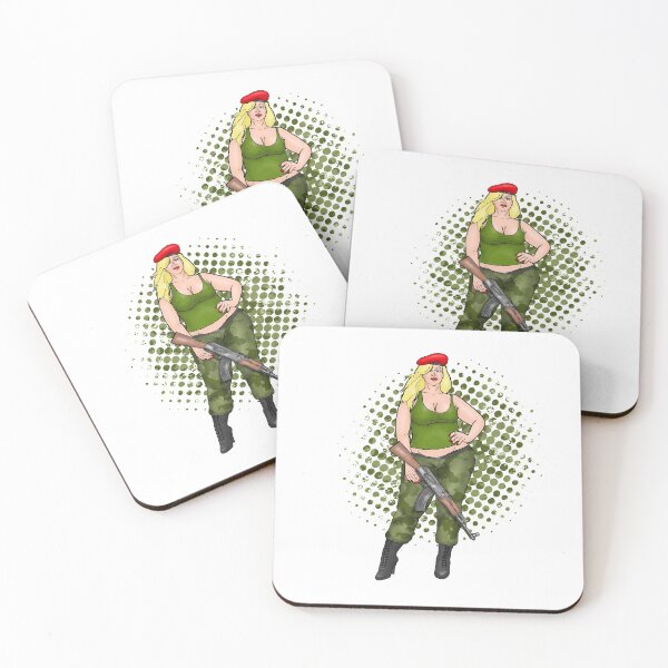 Item preview, BBW pin-up in military outfit with AK-47 designed and sold by PinUpsandPulp.