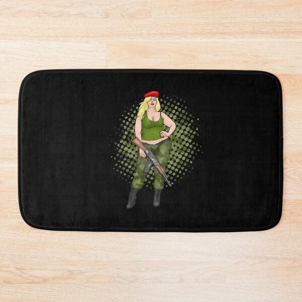 Item preview, BBW pin-up in military outfit with AK-47 designed and sold by PinUpsandPulp.