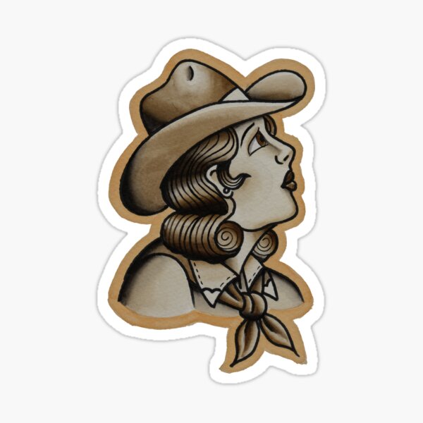 Vintage Looking Cowgirl Tattoo Design Sticker For Sale By Jamiee6610   St,small,507x507 Pad,600x600,f8f8f8 