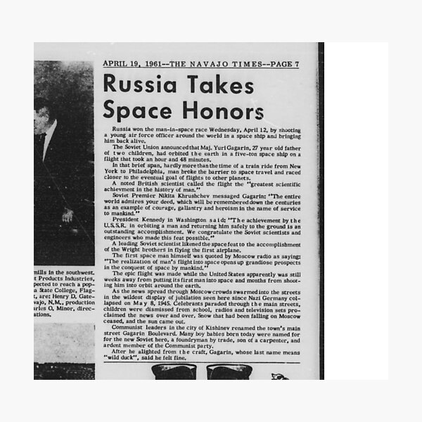 Old Historical Newspaper. Russia Takes Space Honors. Newsprint Photographic Print