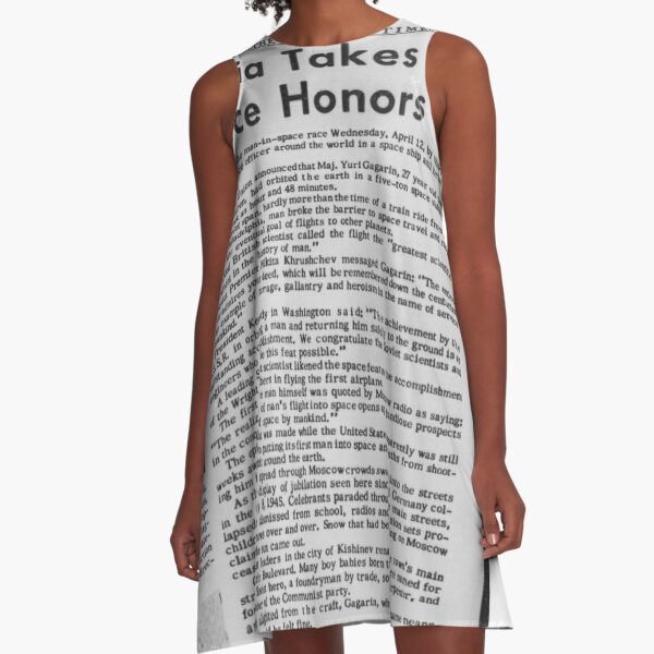 Old Historical Newspaper. Russia Takes Space Honors. Newsprint A-Line Dress