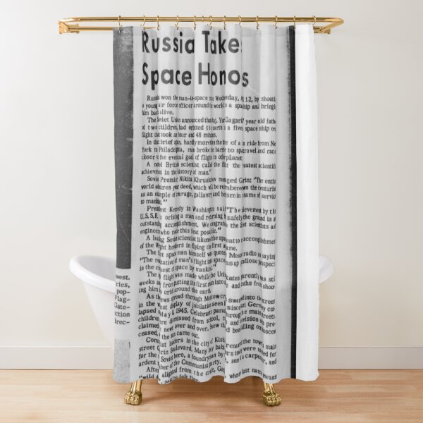Old Historical Newspaper. Russia Takes Space Honors. Newsprint Shower Curtain