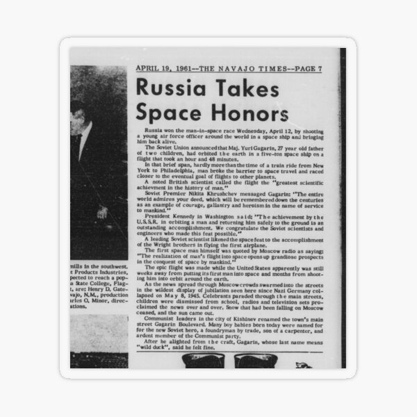 Old Historical Newspaper. Russia Takes Space Honors. Newsprint Transparent Sticker