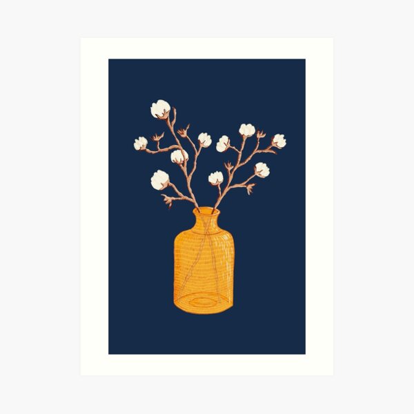 Still life - Cotton branches in a ochre vase Art Print