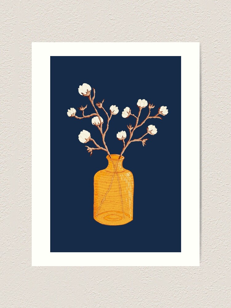 Alternate view of Still life - Cotton branches in a ochre vase Art Print
