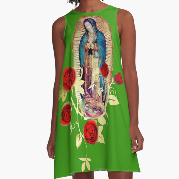 Nuestra Señora de Guadalupe Virgen María Tilma Rosas Rojas 120 Vestido acampanado