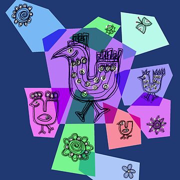 Artwork thumbnail, Colour Full Birds on blue by Muna Zuberi
