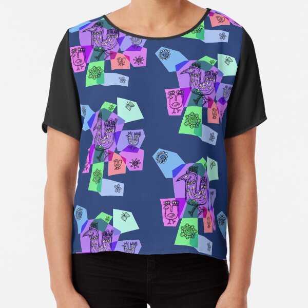 Colour Full Birds on blue Chiffon Top