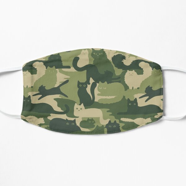Camouflage Pattern with Cats | Green Cat Camo Flat Mask