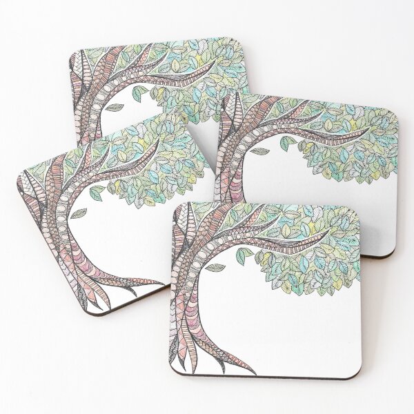 Zentangle Style Tree Drawing Coasters (Set of 4)