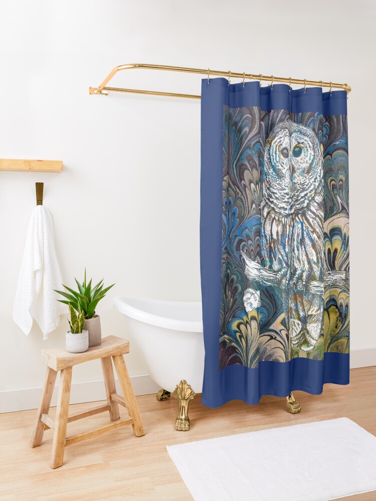 Alternate view of Owl in Blue Shower Curtain