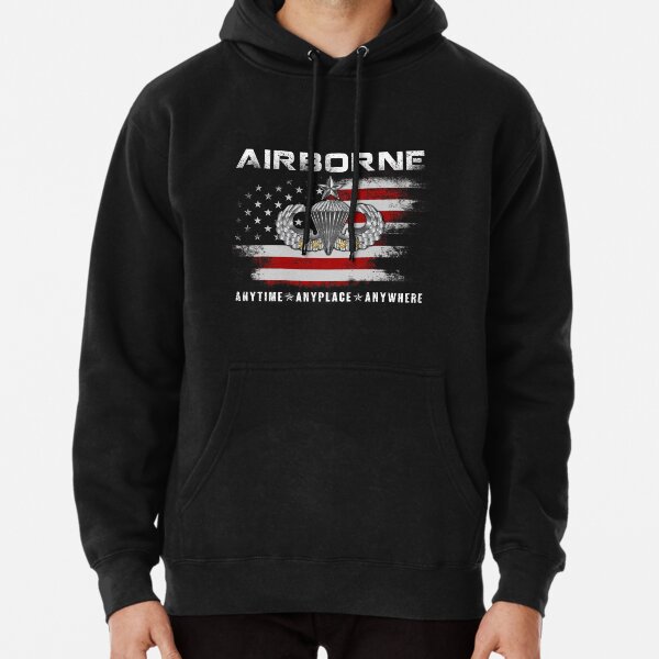 Airborne Paratrooper Black Jump Wings Airborne Tab with Flag T-Shirt Pullover Hoodie