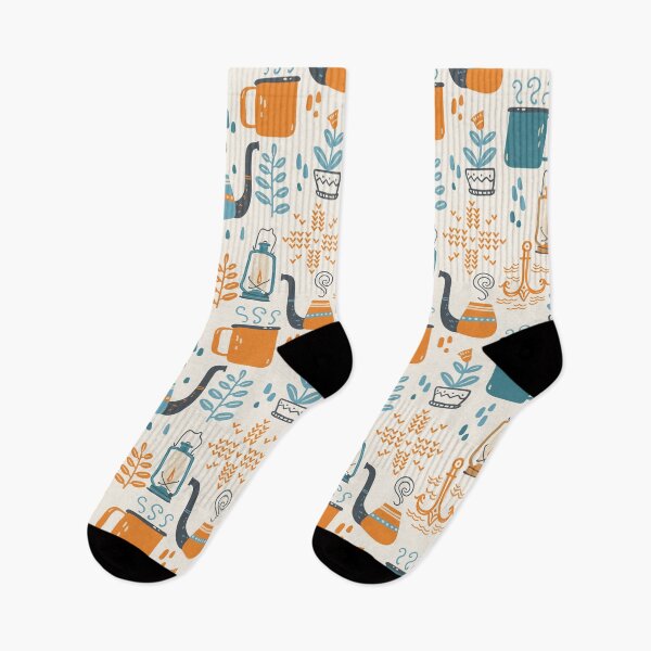 Item preview, Seamless pattern with cozy home things. Pipe, knitting, hot drink, lamp.  designed and sold by Dina Konovalova.