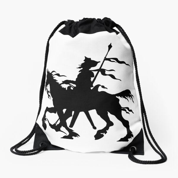 Don Quixote of La Mancha and Rocinante | Don Quixote Silhouette | Black and White | Drawstring Bag